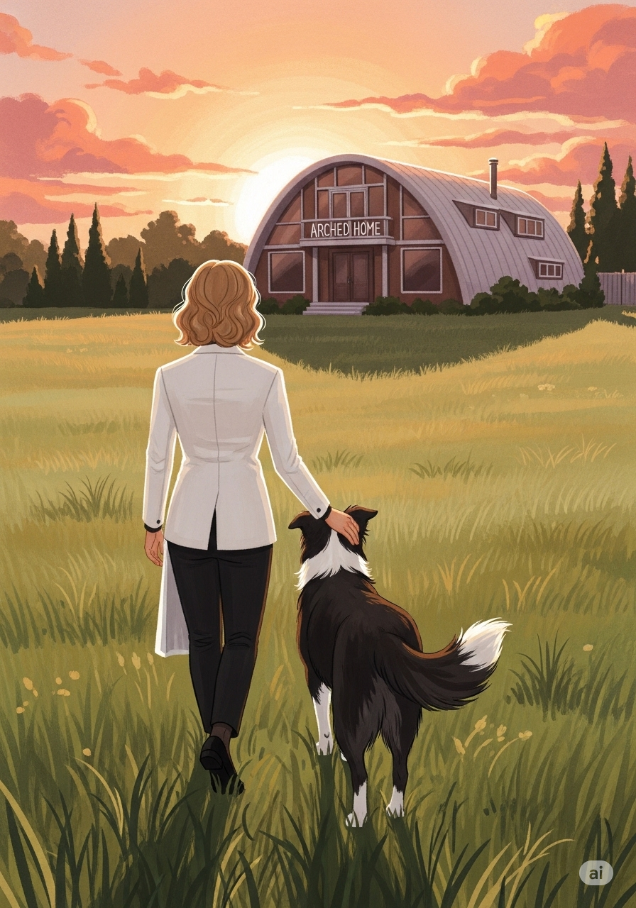 Sunset over Arkatype Farms as animals return to the barn