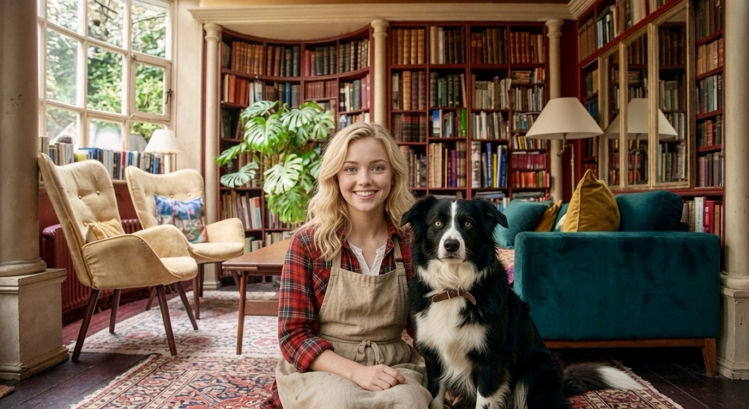Dolly and Charlotte in the old white farmhouse library